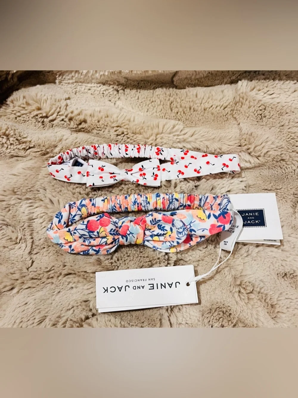 Janie & Jack Baby Girl Headband Bundle 100% Cotton Berry Floral Cherry